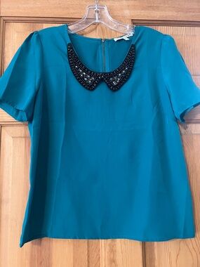 Teal Beaded Peter Pan Collar Blouse - Women